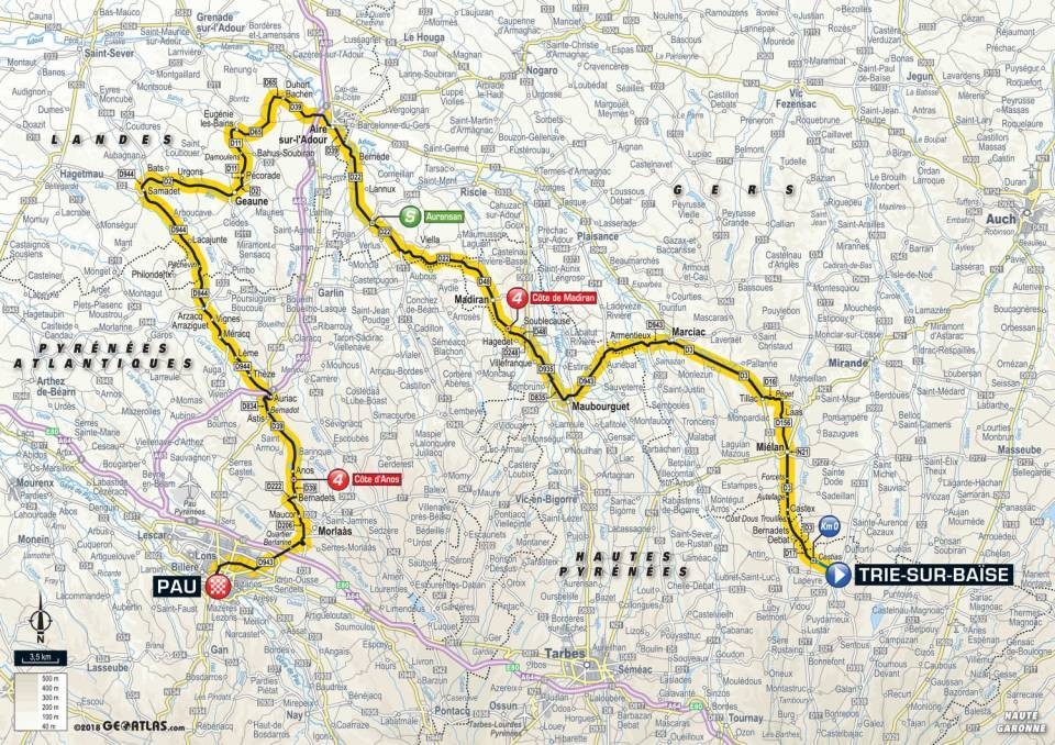 Mapa 18. etapy Tour de France 2018.