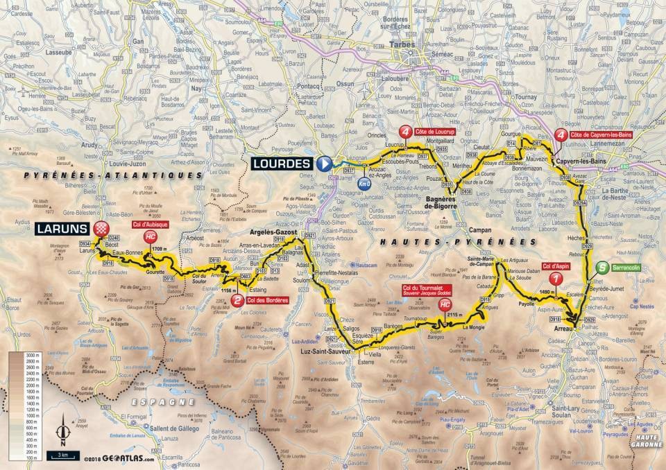 Mapa 19. etapy Tour de France 2018.