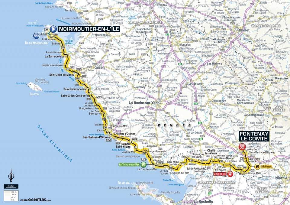 Mapa 1. etapy Tour de France 2018.