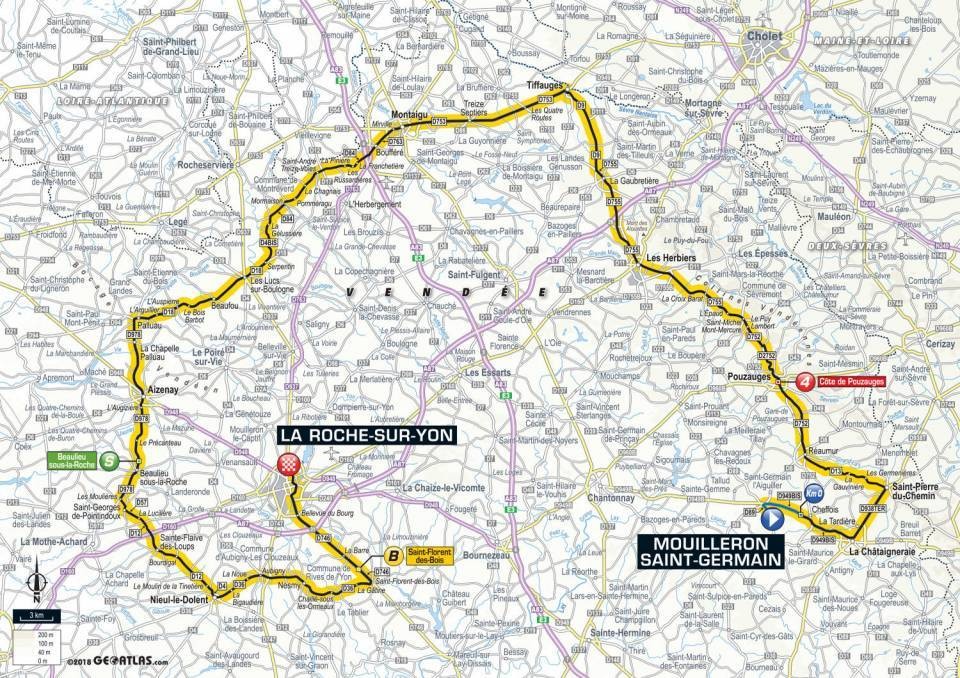 Mapa 2. etapy Tour de France 2018.
