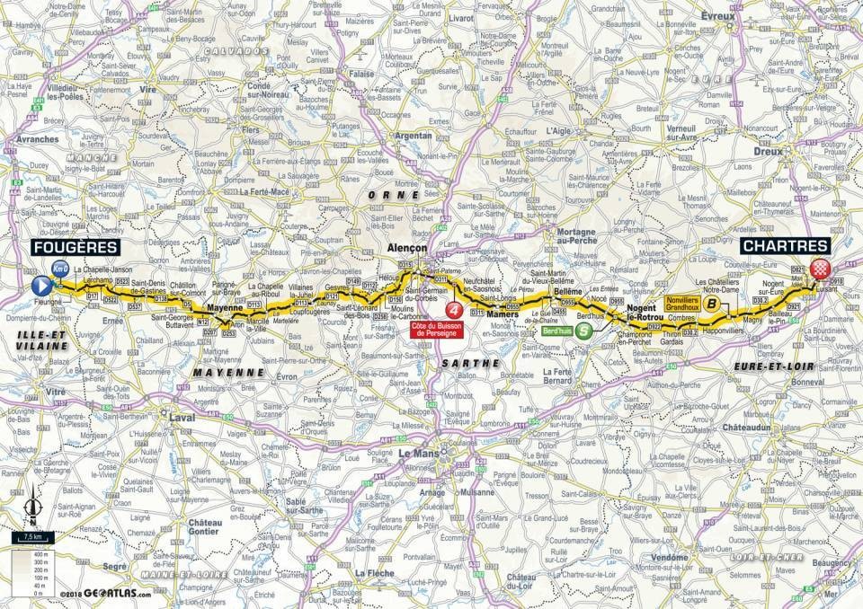 Mapa 7. etapy Tour de France 2018.