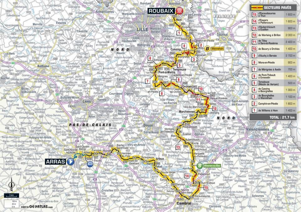 Mapa 9. etapy Tour de France 2018.