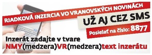 Riadková inzercia vo Vranovských novinách cez SMS.