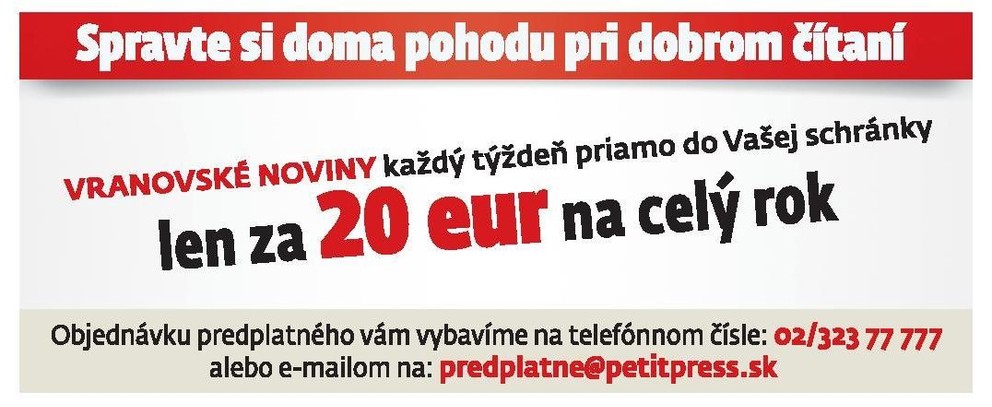 Predplaťte si Vranovské noviny na celý rok priamo do schránky.