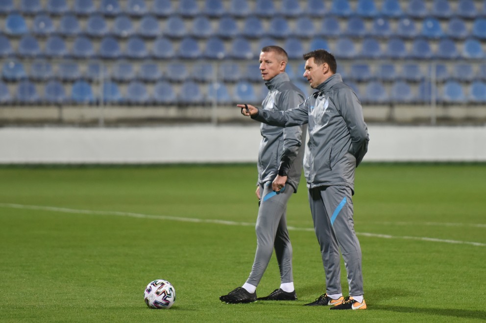 Marek Mintál (vľavo) a Štefan Tarkovič počas tréningu slovenskej reprezentácie.