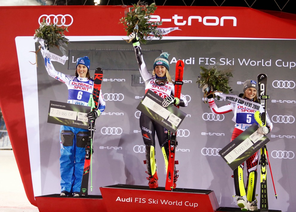 Levi 2018 - vyhrala Mikaela Shiffrinová, druhá Petra Vlhová a tretia Bernadette Schildová.
