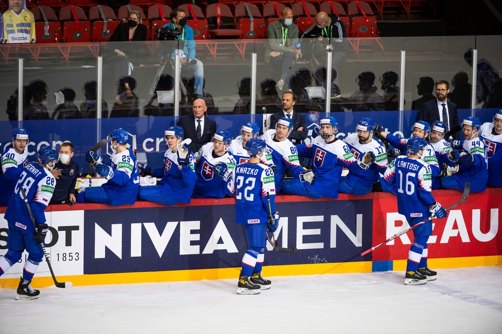 Slovenská radosť v zápase Slovensko - Švédsko na MS v hokeji 2021.