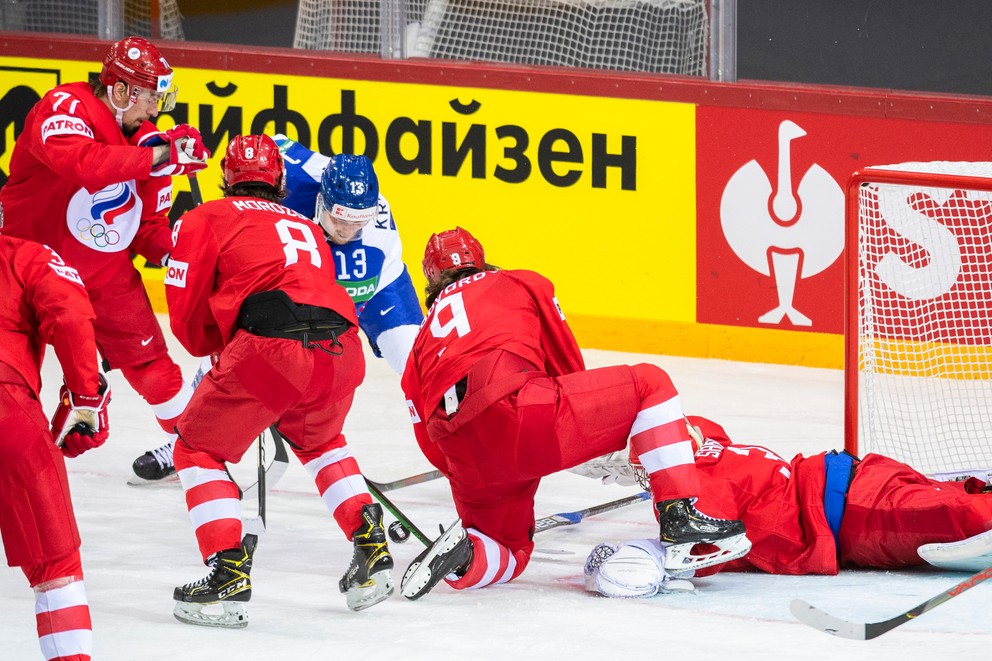 Michal Krištof v zápase Slovensko - Rusko na MS v hokeji 2021.