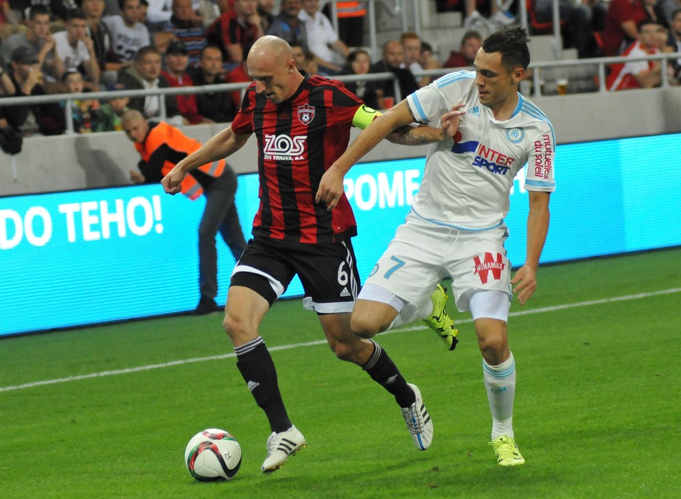 V drese Spartaka si Marek Janečka si zahral aj proti Olympique Marseille. 