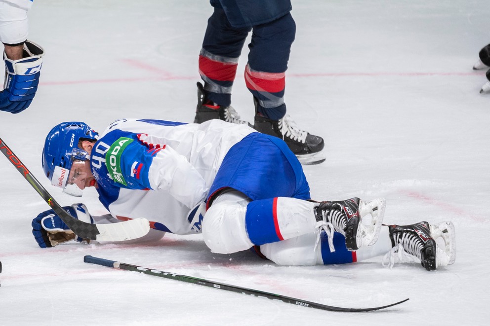 Miloš Roman vo štvrťfinále Slovensko - USA na MS v hokeji 2021.