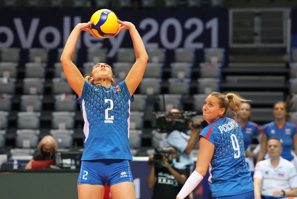Slovenské volejbalové reprezentantky Barbora Koseková a Jaroslava Pencová na ME 2021.