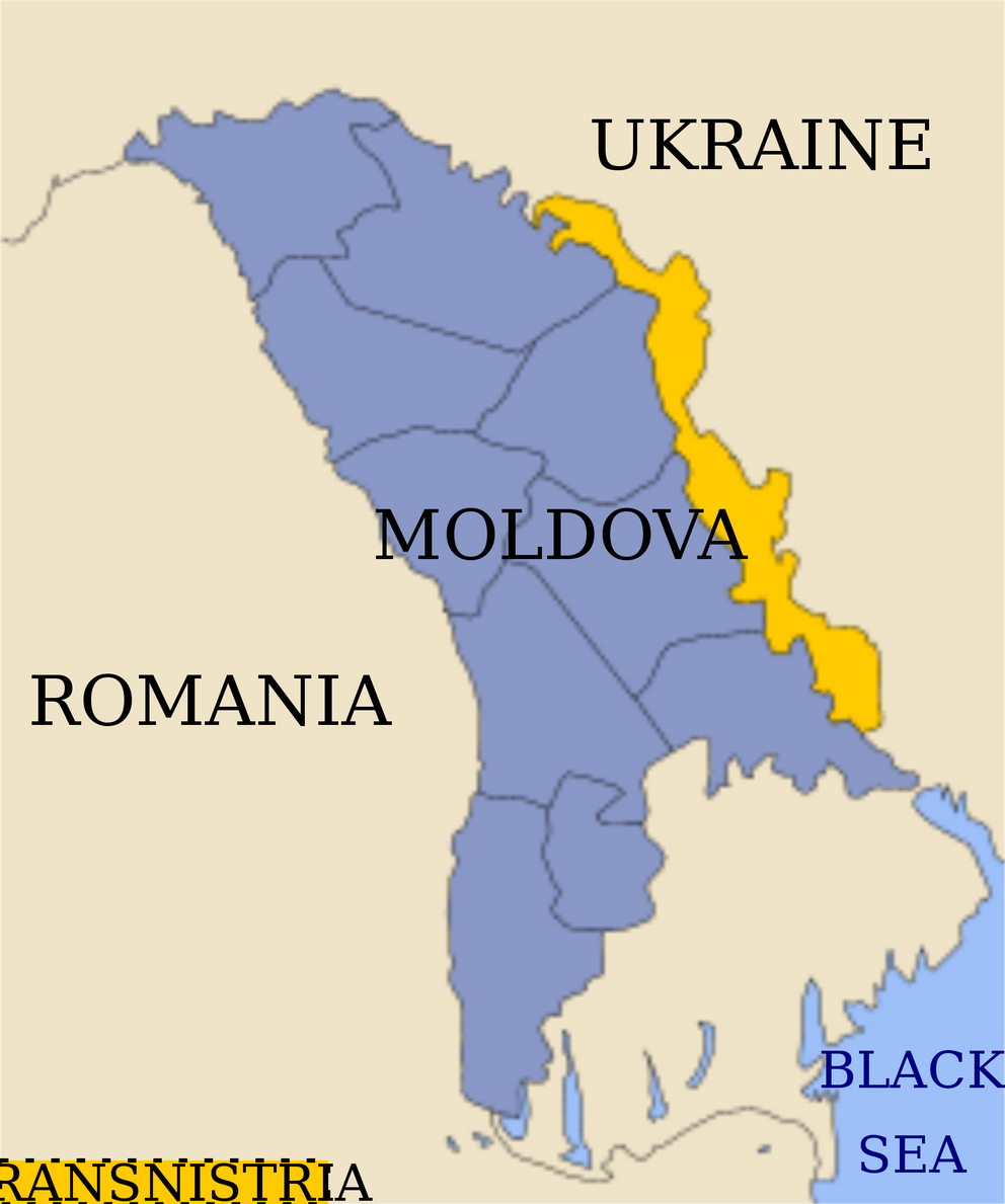 Územie Podnesterska, na mape vyznačené žltou farbou.
