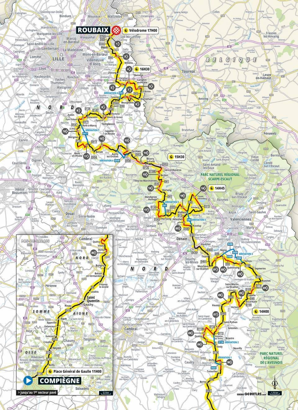 Peter Sagan na Paríž - Roubaix 2021 - mapa.