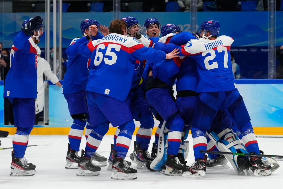 Radosť slovenských hokejistov na ZOH 2022 v Pekingu,