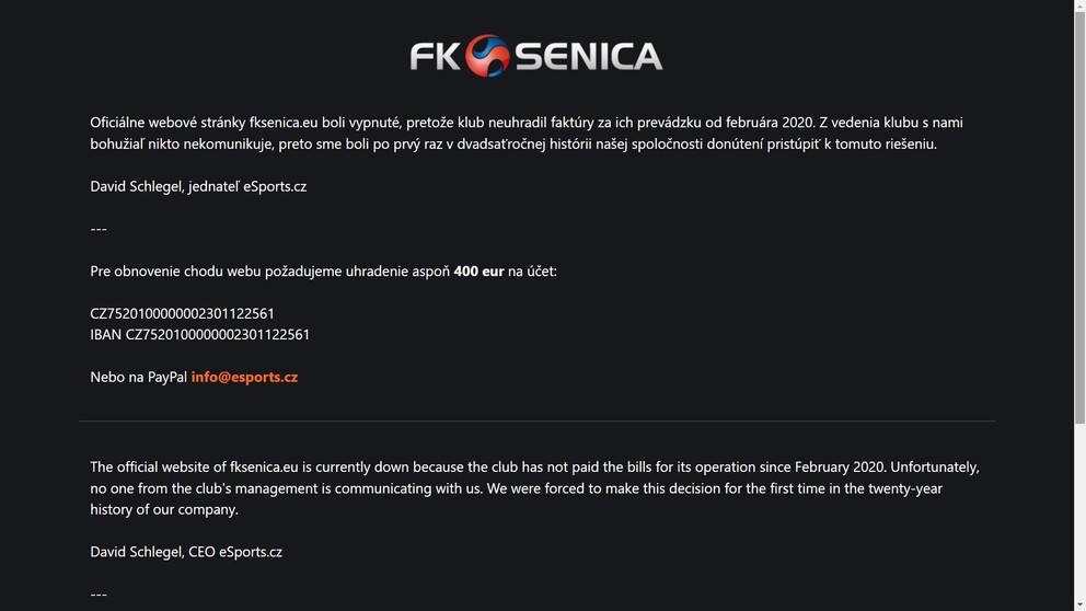 Nedostupný web FK Senica.