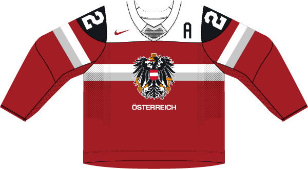 Rakúsko na MS v hokeji 2022 - dresy vonku. 