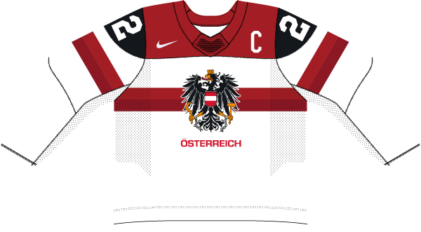 Rakúsko na MS v hokeji 2023 - dresy doma. 
