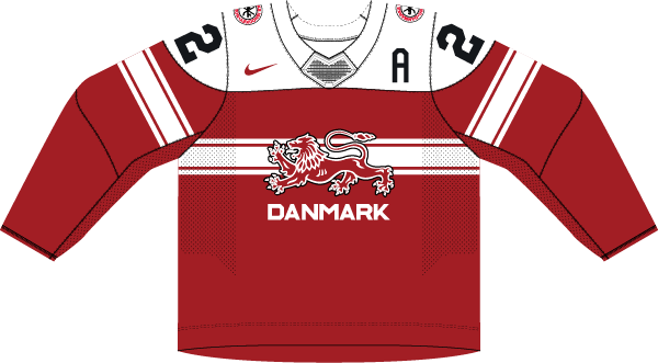 Dánsko na MS v hokeji 2023 - dresy vonku. 