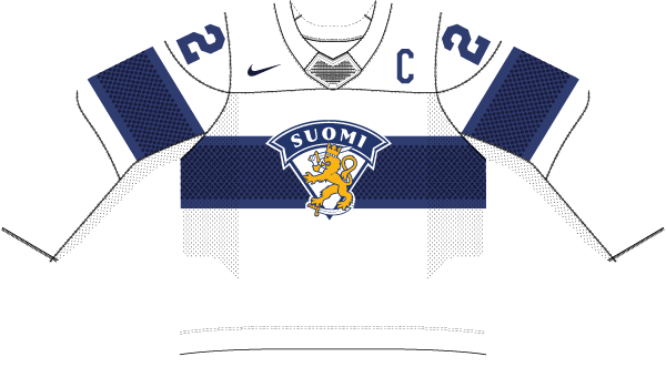 Fínsko na MS v hokeji 2023 - dresy doma. 