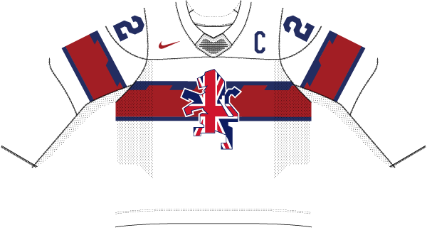 Veľká Británia na MS v hokeji 2022 - dresy doma. 