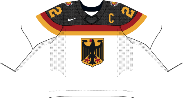 Nemecko na MS v hokeji 2023 - dresy doma. 