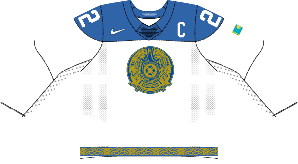 Kazachstan na MS v hokeji 2023 - dresy doma. 