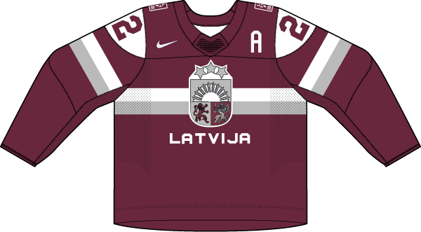 Lotyšsko na MS v hokeji 2022 - dresy vonku. 
