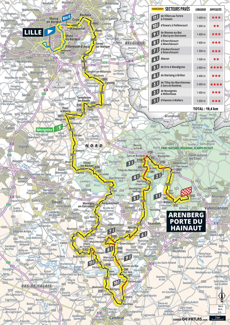 Mapa: 5. etapa na Tour de France 2022.