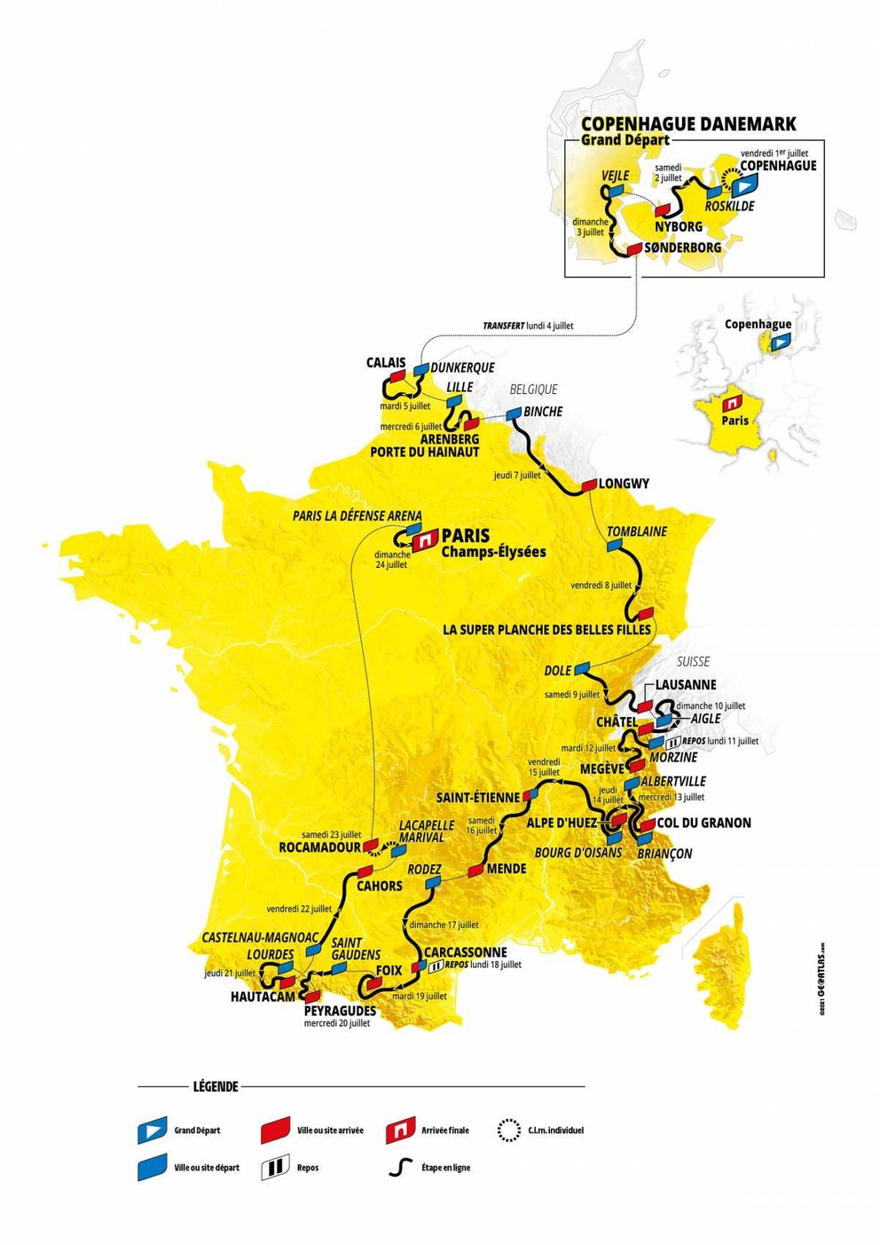 Mapa Tour de France 2022.