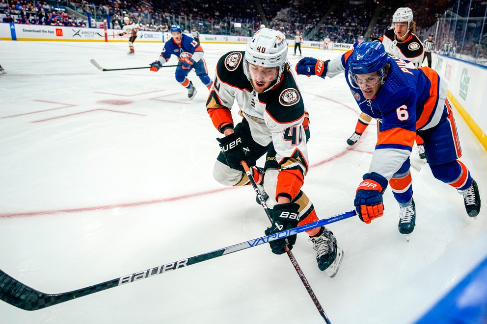 Pavol Regenda in Anaheim jersey in NHL.