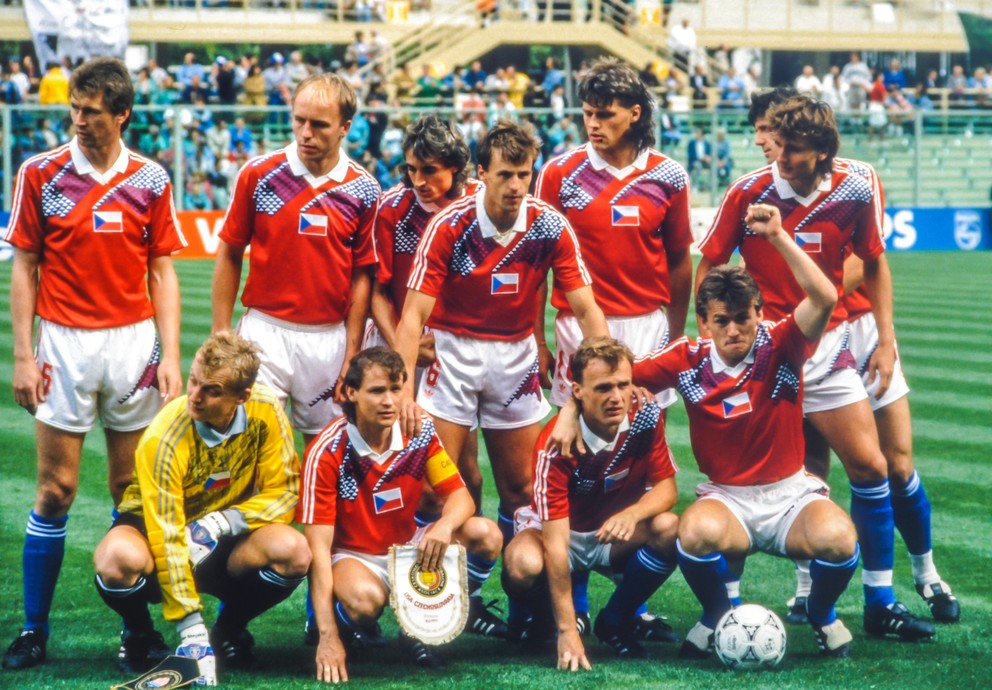 CSFR footballers before the match against the USA at the 1990 World Championship in Italy.