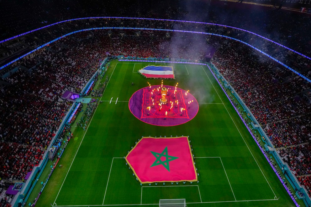 Momentka zo zápasu Francúzsko - Maroko v semifinále MS vo futbale 2022.