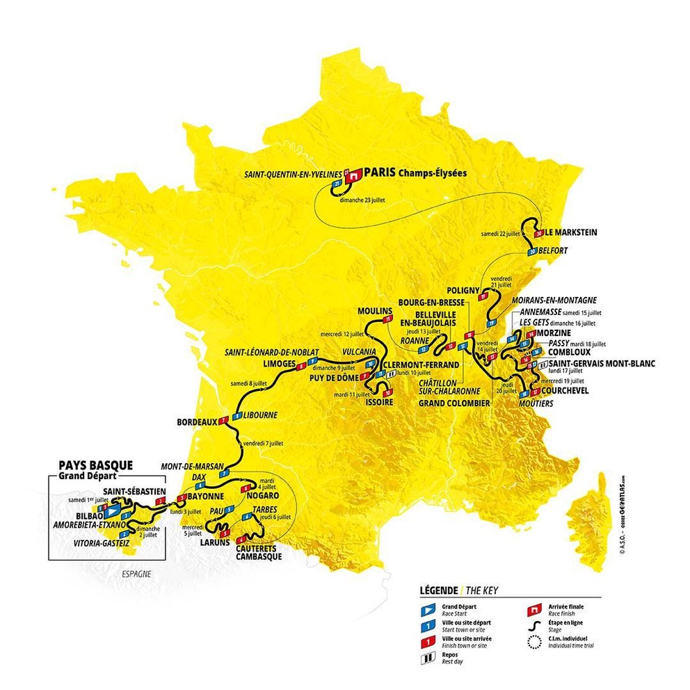 Mapa trasy Tour de France 2023.