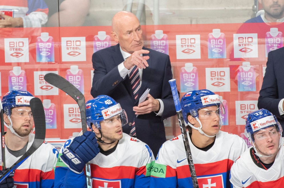 Tréner slovenskej hokejovej reprezentácie Craig Ramsay v zápase Slovensko - Kanada na MS v hokeji 2023.