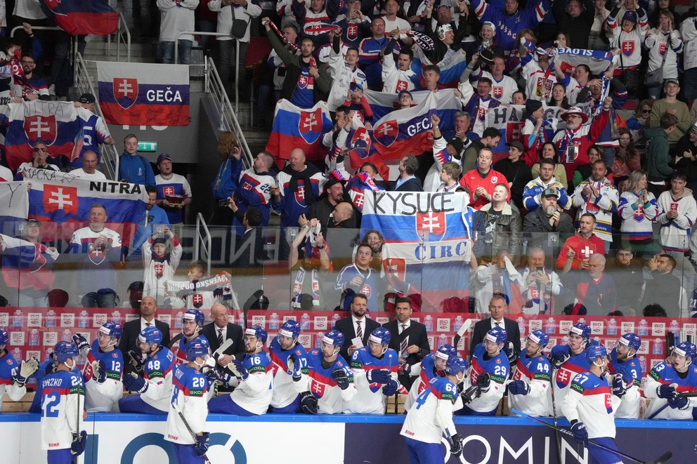 Momentka zo zápasu Slovensko - Kazachstan na MS v hokeji 2023.
