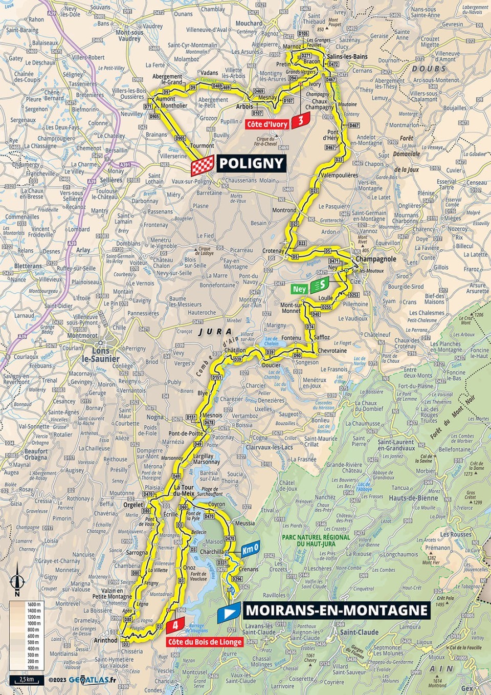 Mapa: 19. etapa na Tour de France 2023.