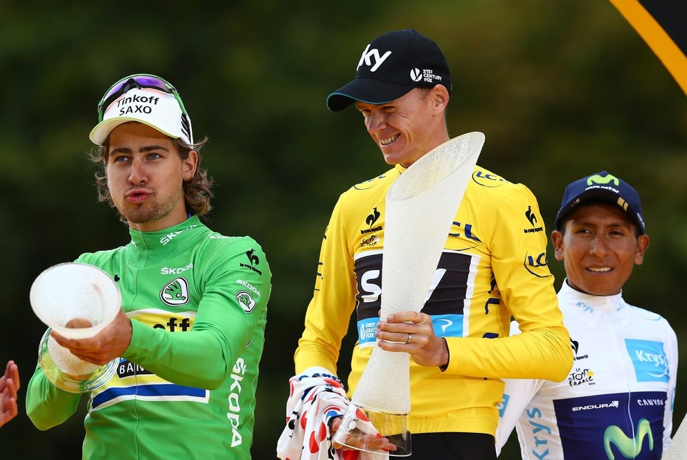 Peter Sagan (vľavo) a Chris Froome získali cenné dresy na Tour de France 2015. 