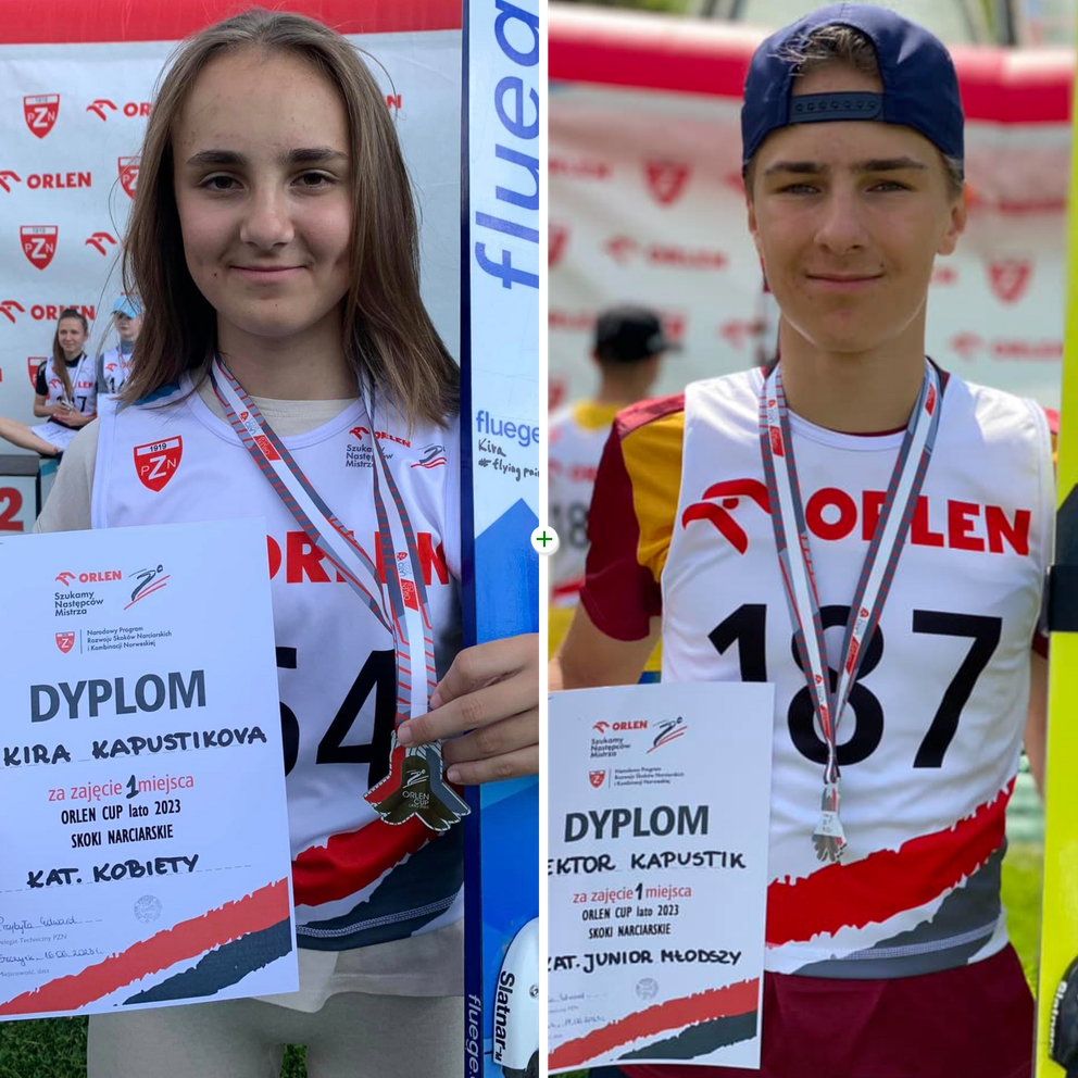 Súrodenci Kira (vľavo) a Hektor (vpravo) Kapustíkovci na podujatí Orlen Cup v Poľsku.
