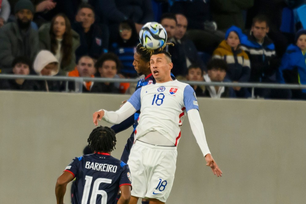 Ivan Schranz v zápase Luxembursko - Slovensko v kvalifikácii EURO 2024.