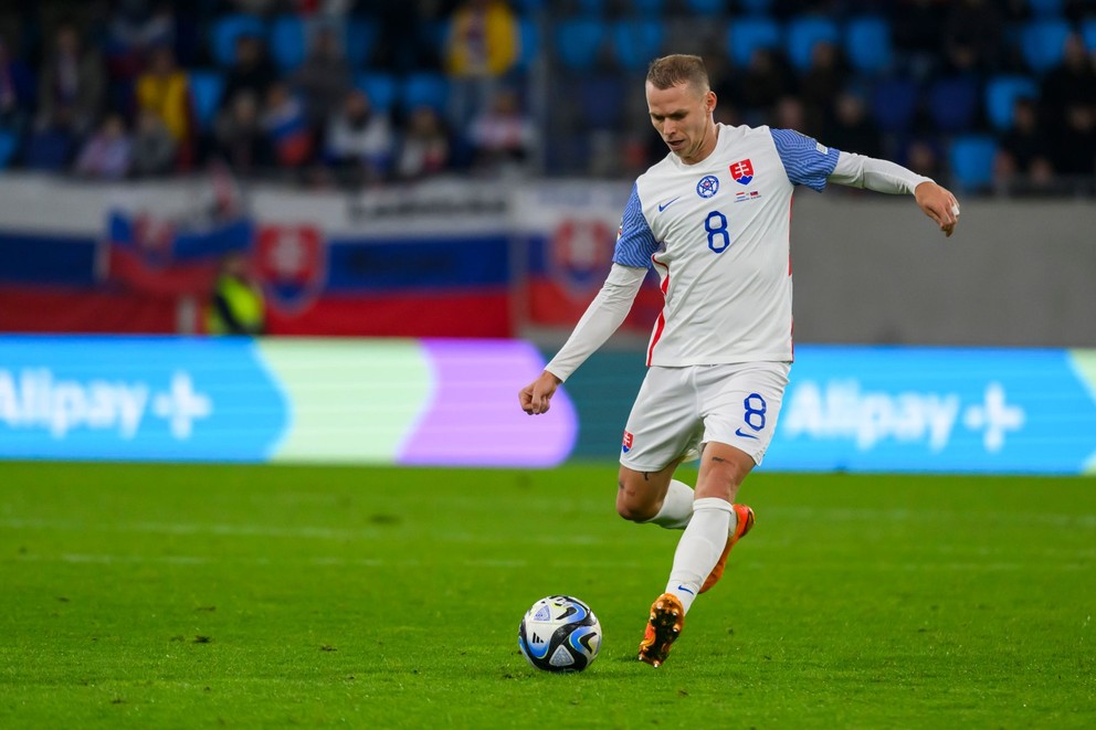 Momentka zo zápasu Luxembursko - Slovensko v kvalifikácii EURO 2024.