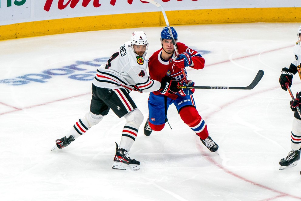 Juraj Slafkovský v zápase Montreal Canadiens - Chicago Blackhawks.