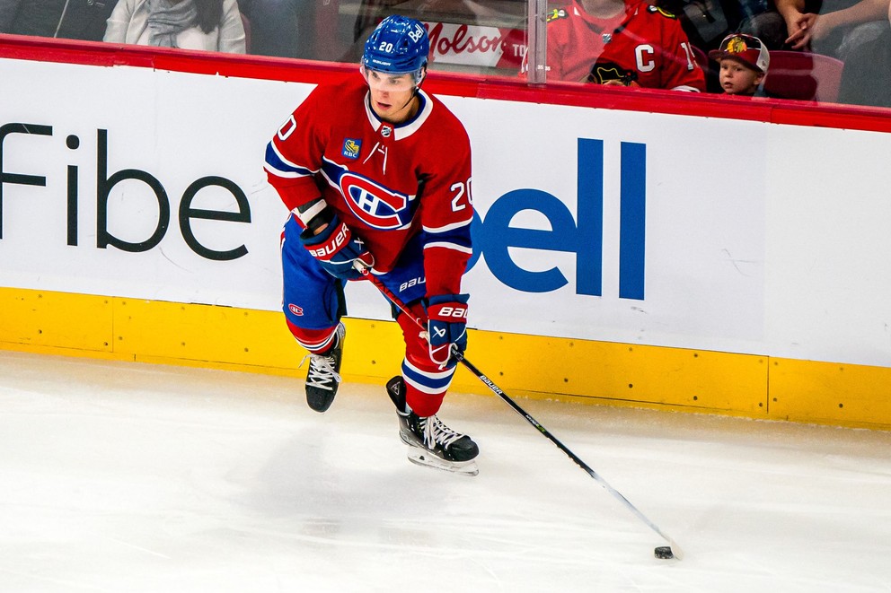 Juraj Slafkovský v zápase Montreal Canadiens - Chicago Blackhawks.