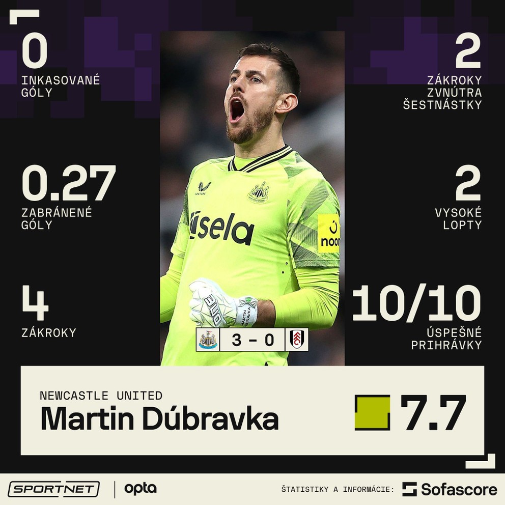 Štatistiky Martina Dúbravku v zápase proti Fulham FC.