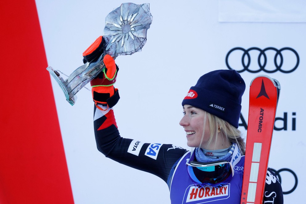 Mikaela Shiffrinová sa teší z víťazstva v slalome v Jasnej. 