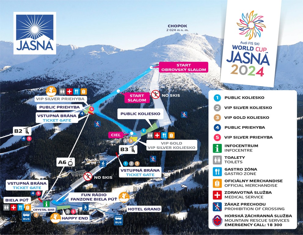 Mapa areálu v Jasnej, ktorý bude hostiť podujatie Svetového pohára.