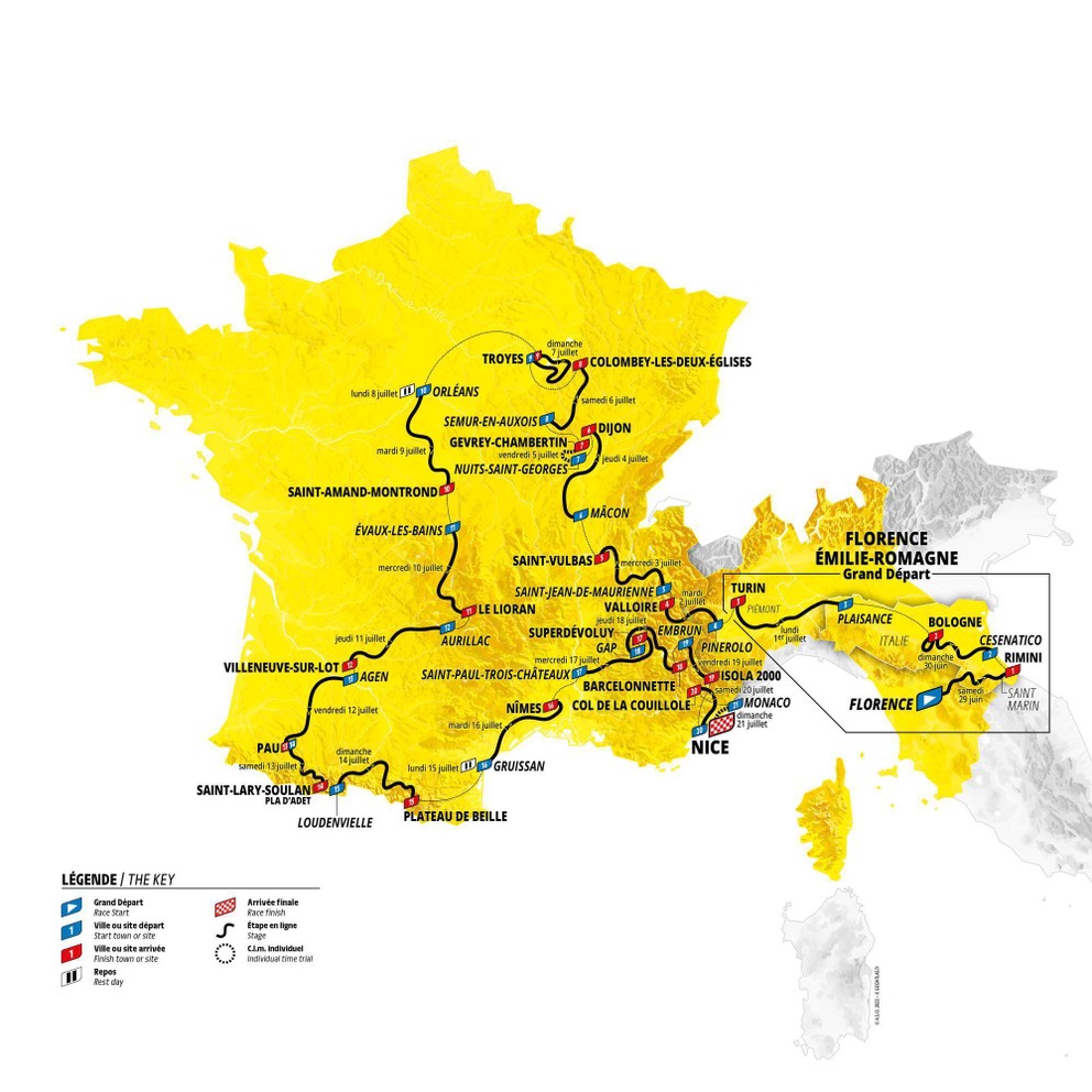 Mapa Tour de France 2024.