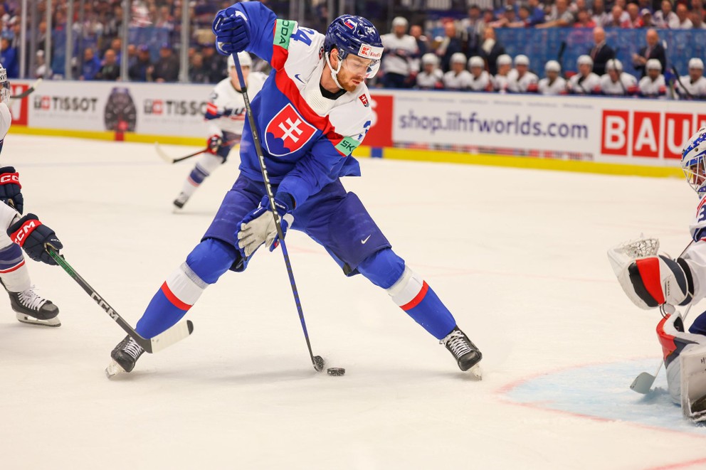 Peter Cehlárik v zápase Slovensko - USA v skupine B na MS v hokeji 2024.