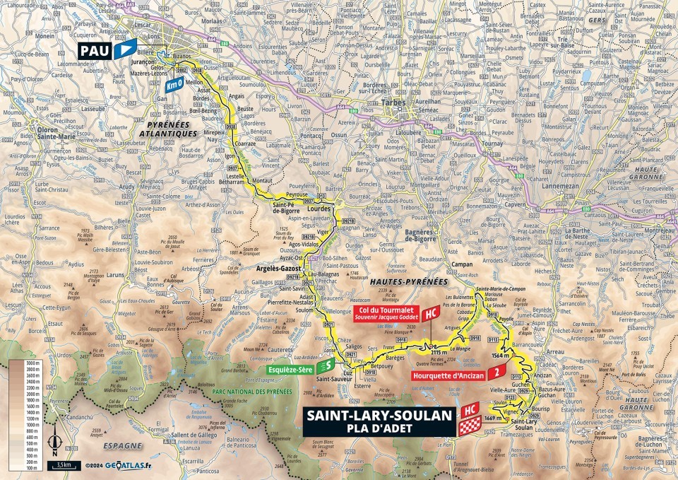 Mapa: 14. etapa na Tour de France 2024.