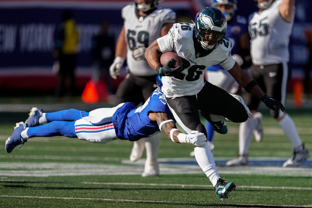 Running back Saquon Barkley v zápase NFL New York Giants - Philadelphia Eagles. 