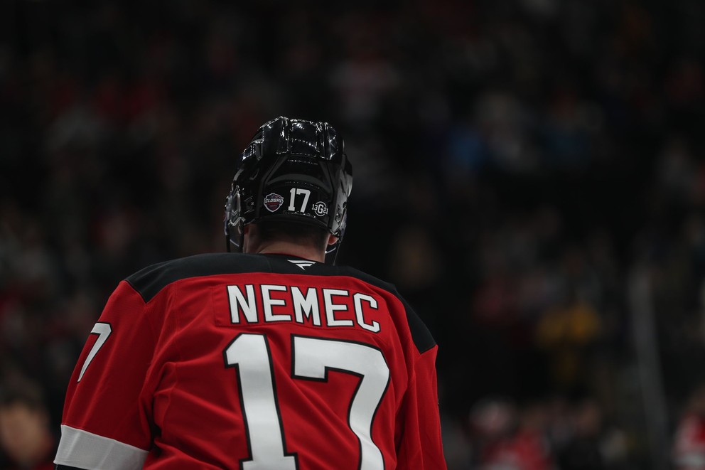 Šimon Nemec pred druhým zápasom  NHL v Prahe Buffalo Sabres - New Jersey Devils.